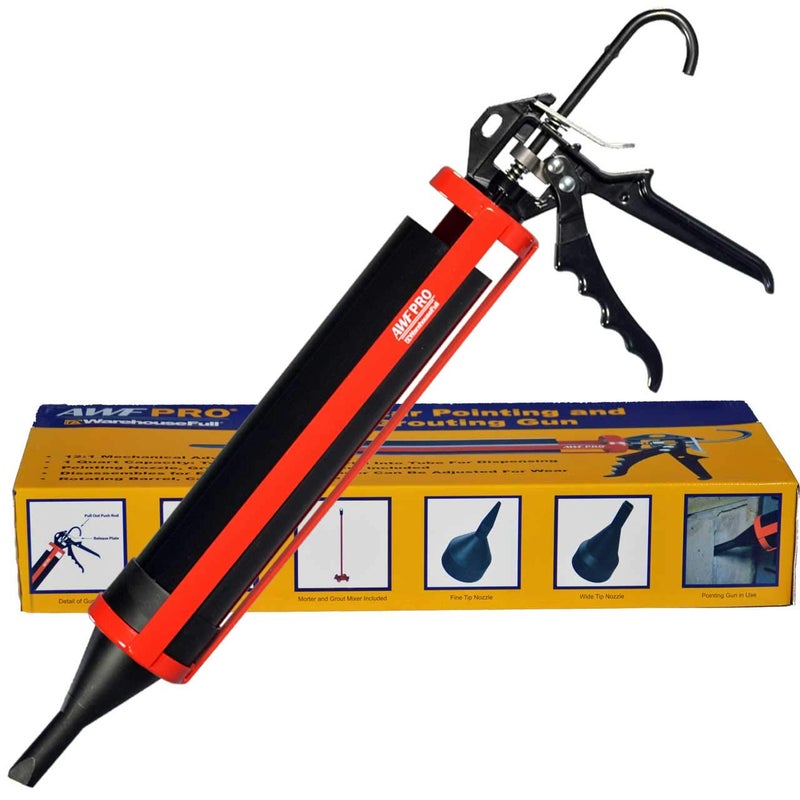 AWF PRO - Mortar Pointing Gun, 1 Quart (32 fl oz.) Capacity, 12:1 Thrust,2 Nozzles, Adjustable Pusher Plate - Image 1
